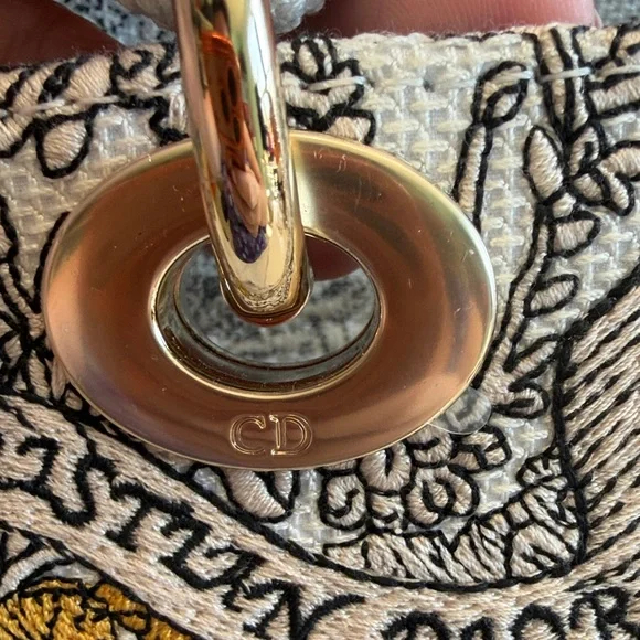 Christian Dior Cream & Gold Embroidered Lady Dior Tote - Picture 10 of 17